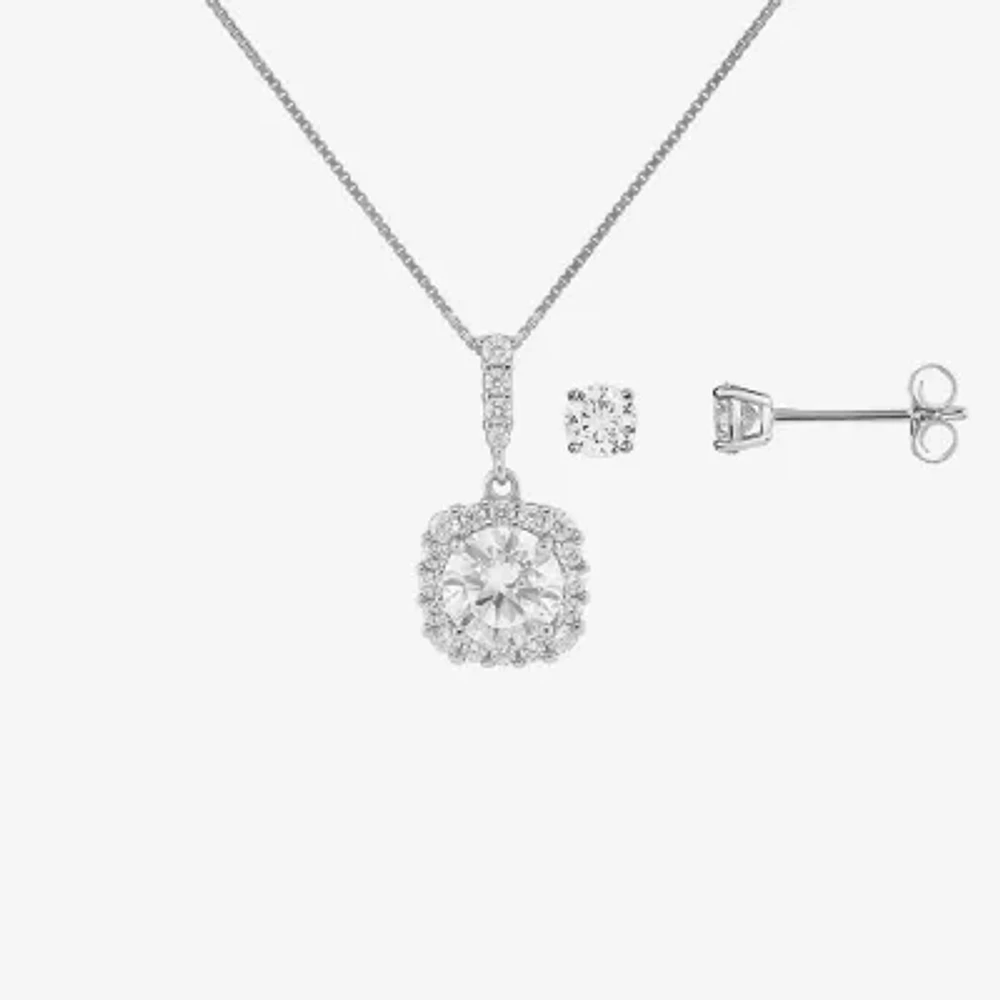 Sparkle Allure Womens Cubic Zirconia Pure Silver Over Brass Cushion 2-pc. Jewelry Set