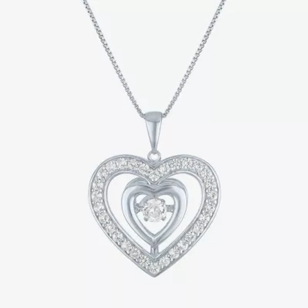 Womens Lab Created White Sapphire Sterling Silver Heart 18 Inch Pendant Necklace