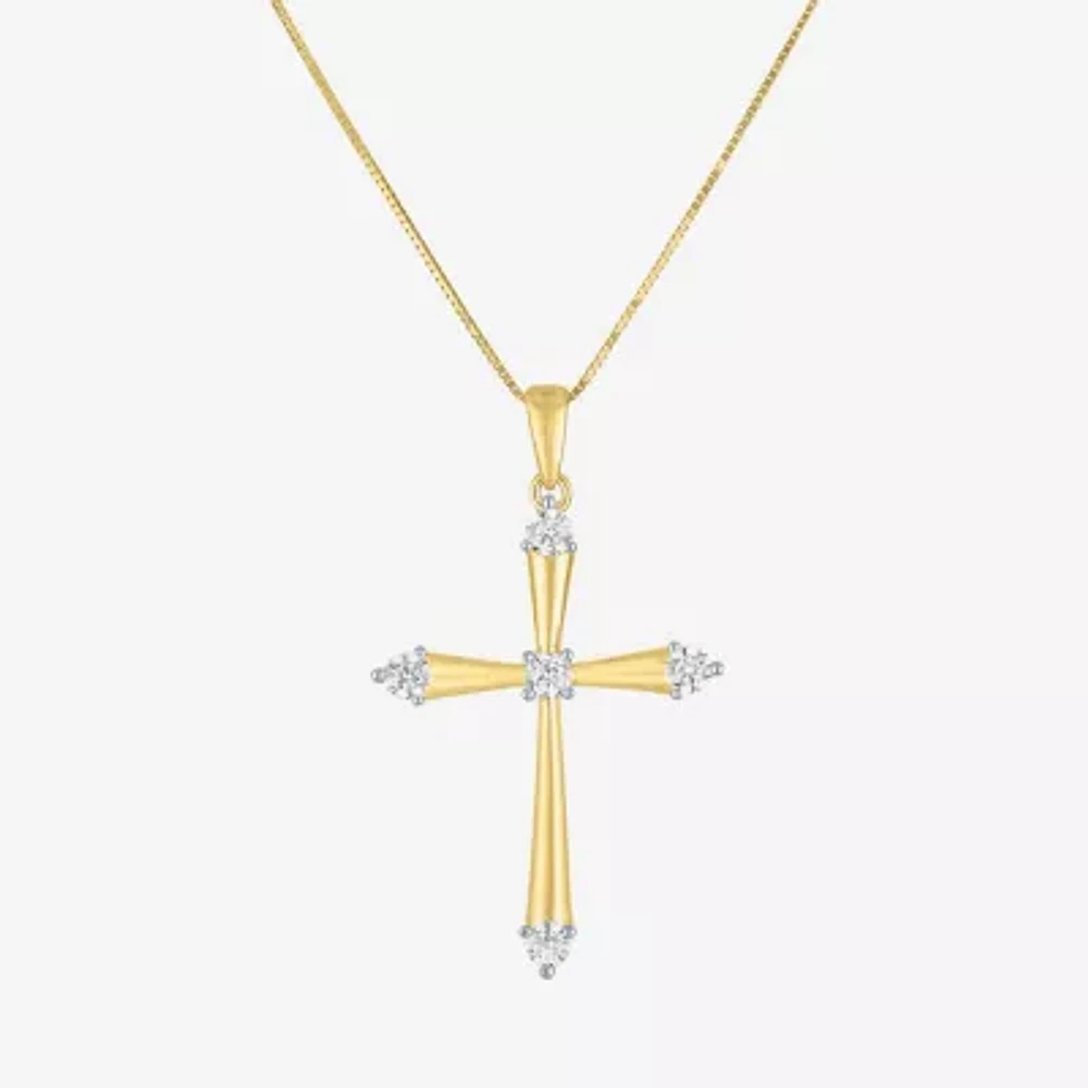 G-H/ I1-I2) Womens 1/ CT. T.W. Lab Grown White Diamond 10K Gold Cross 18 Inch Pendant Necklace