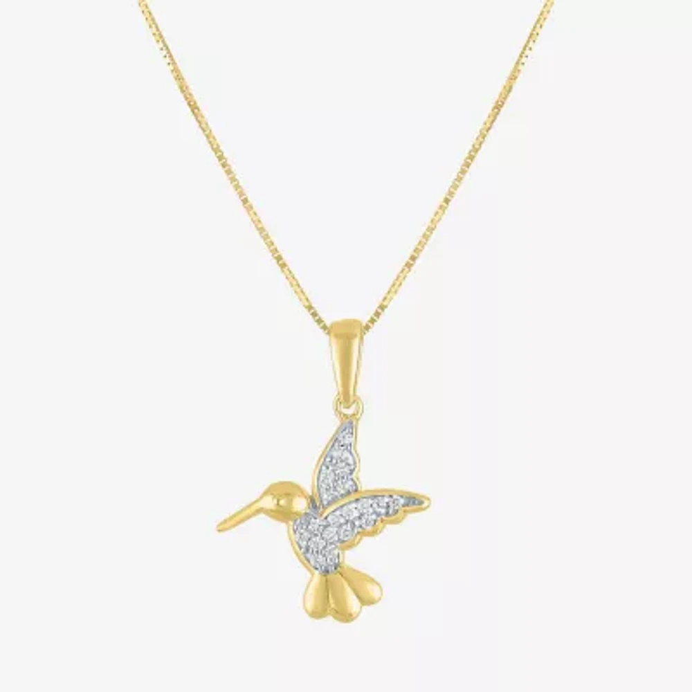 Hummingbird (I1-I2/G-H) Womens Diamond Accent Lab Grown White Diamond 10K Gold 18 Inch Pendant Necklace