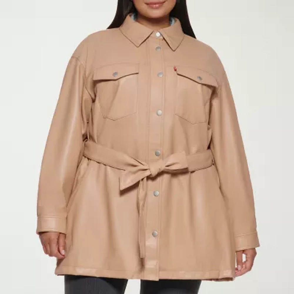 Levi's Womens Faux Leather Belted Water Resistant Midweight Plus Jacket