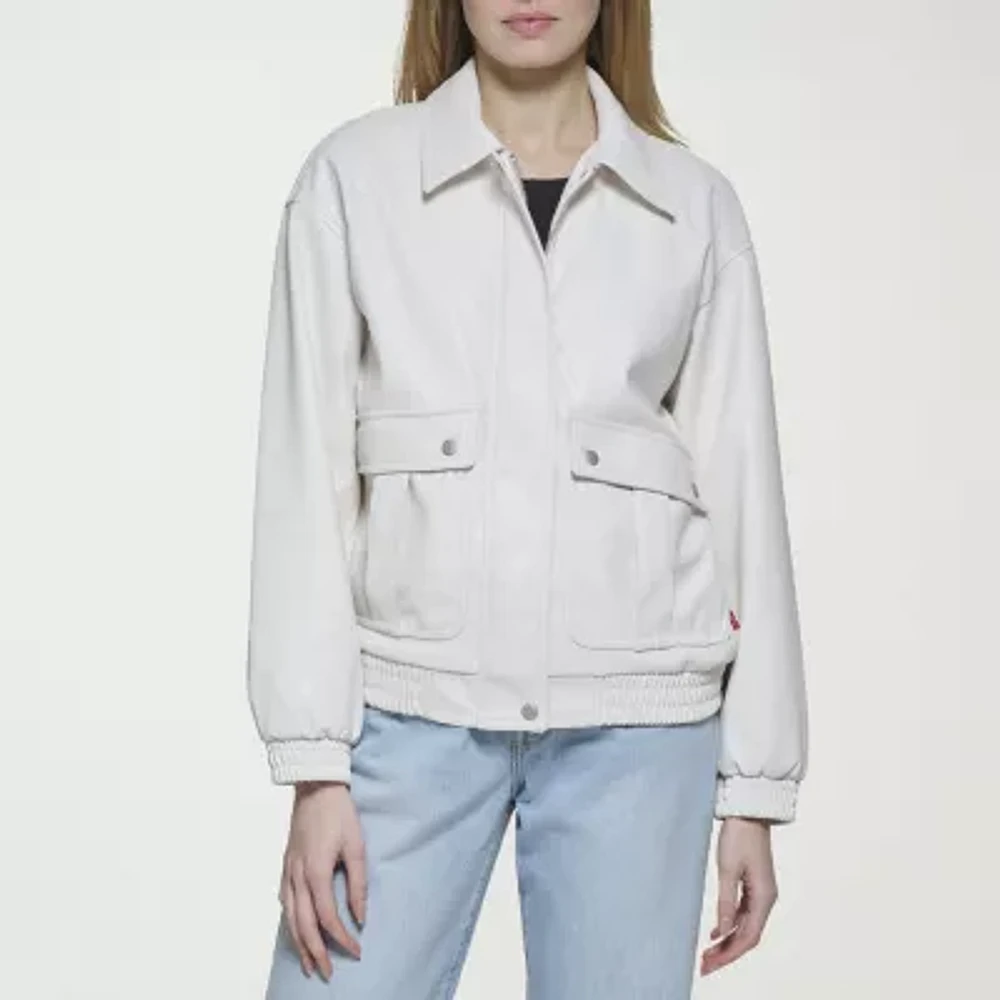 Levi's Womens Faux Leather Wind Resistant Midweight Bomber Jacket