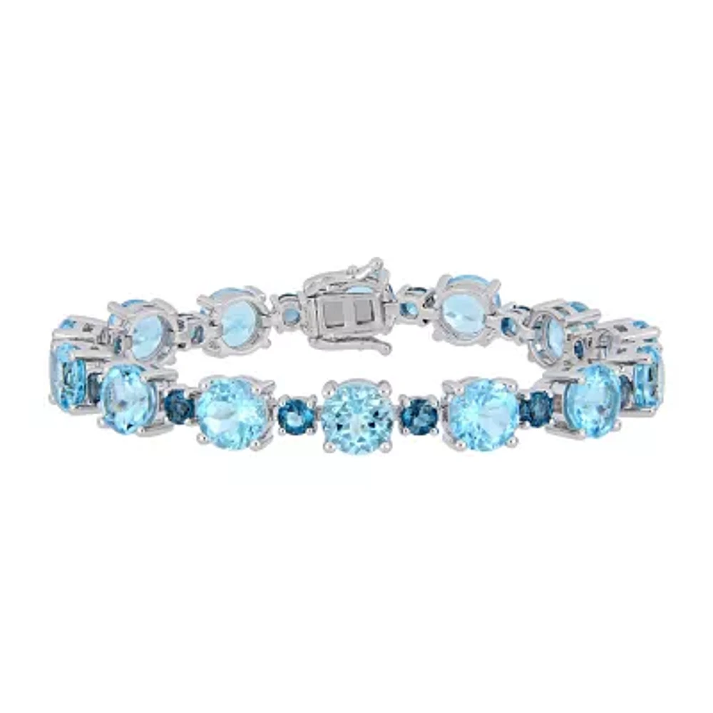 Womens Genuine Blue Topaz Sterling Silver 7.25 Inch Tennis Bracelet