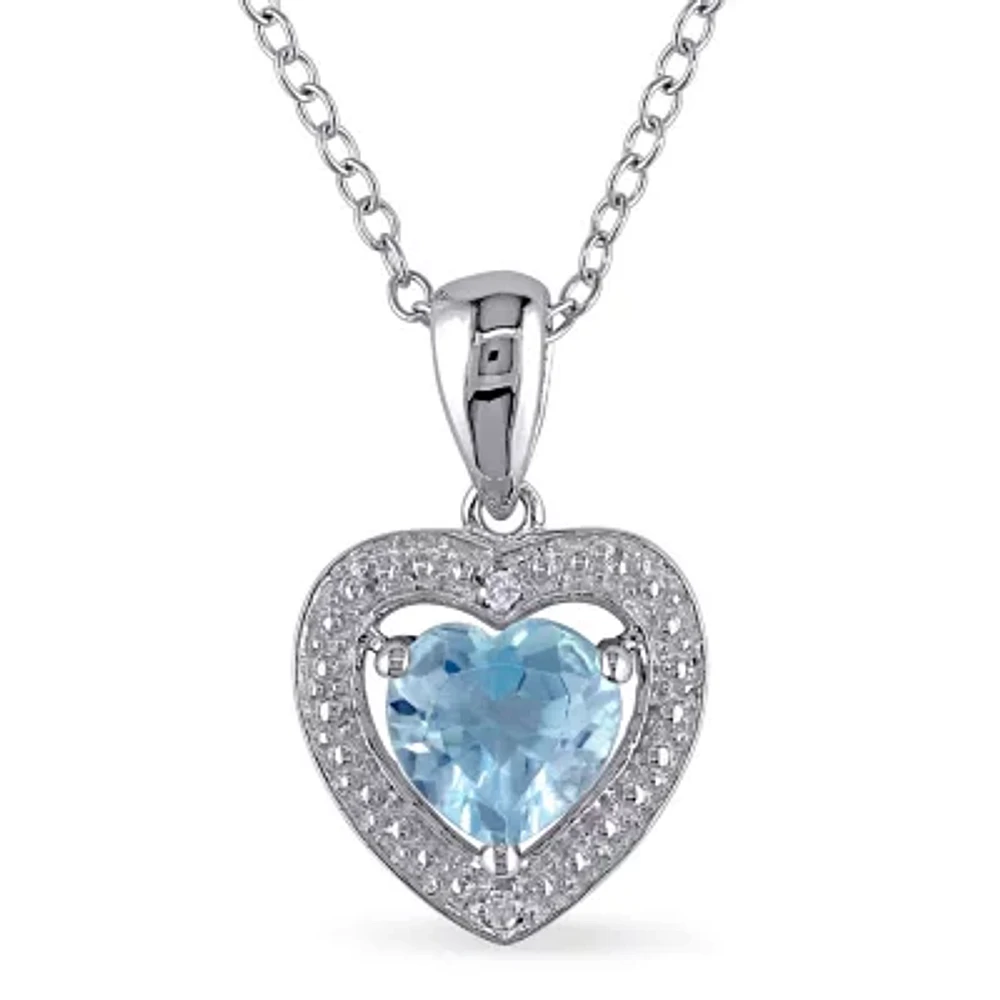 Womens Diamond Accent Genuine Blue Topaz Sterling Silver Heart 18 Inch Pendant Necklace