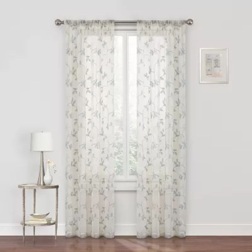 Regal Home Meadow Rod Pocket Embroidered Sheer Single Curtain Panel