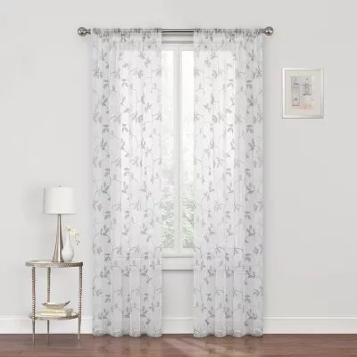 Regal Home Meadow Rod Pocket Embroidered Sheer Single Curtain Panel