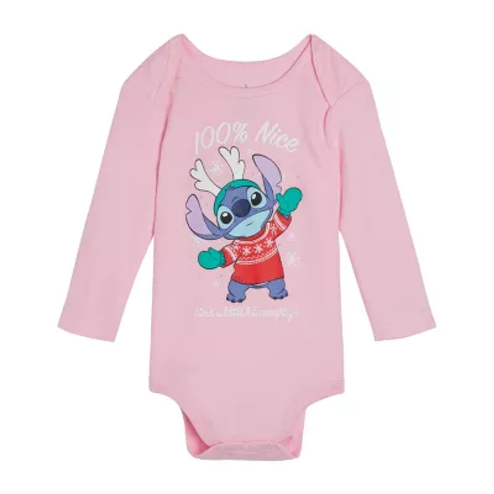 Disney Collection Baby Girls Lilo & Stitch Crew Neck Long Sleeve Bodysuit