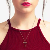 Womens Diamond Accent Natural White Diamond 10K Gold Cross 18 Inch Pendant Necklace