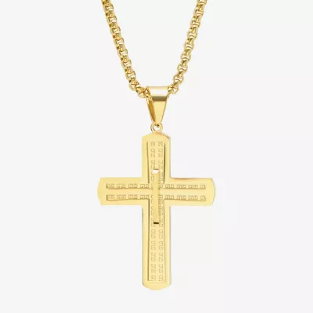 Steeltime Mens 18K Gold Over Stainless Steel Cross Hypoallergenic 24 Inch Pendant Necklace