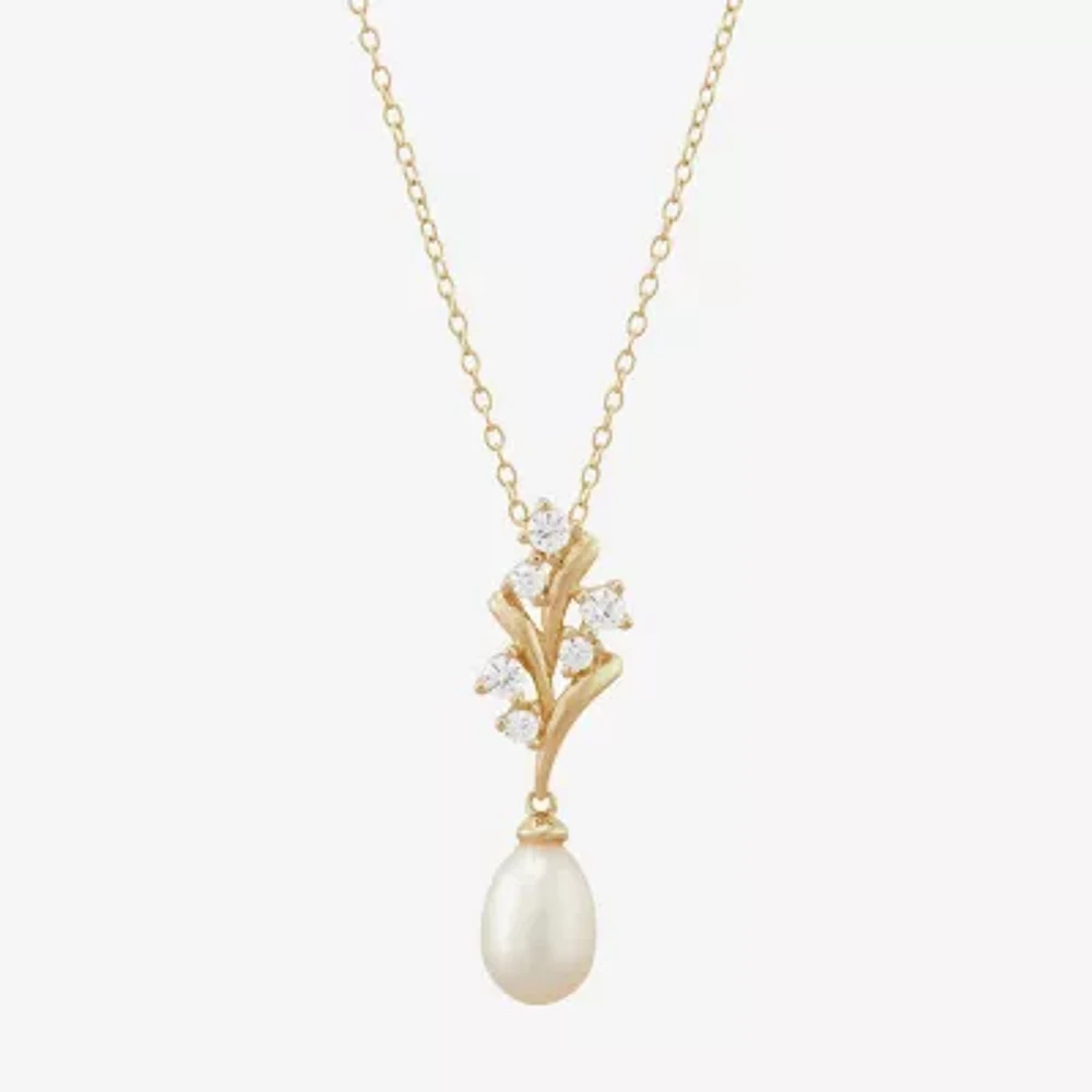 Womens White Cultured Freshwater Pearl 14K Gold Over Silver Sterling Silver 18 Inch Pendant Necklace