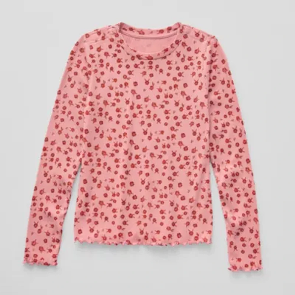 Thereabouts Little & Big Kid Girls Easy-on + Easy-off Round Neck Long Sleeve Adaptive T-Shirt