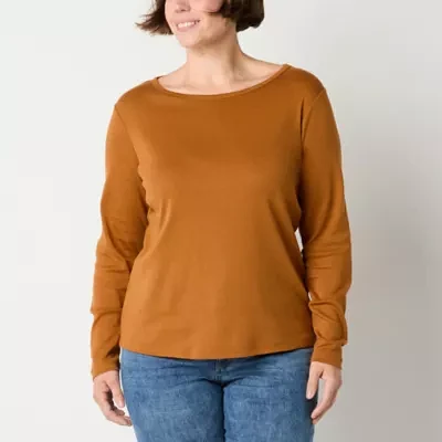 St. John's Bay Womens Crew Neck Long Sleeve T-Shirt