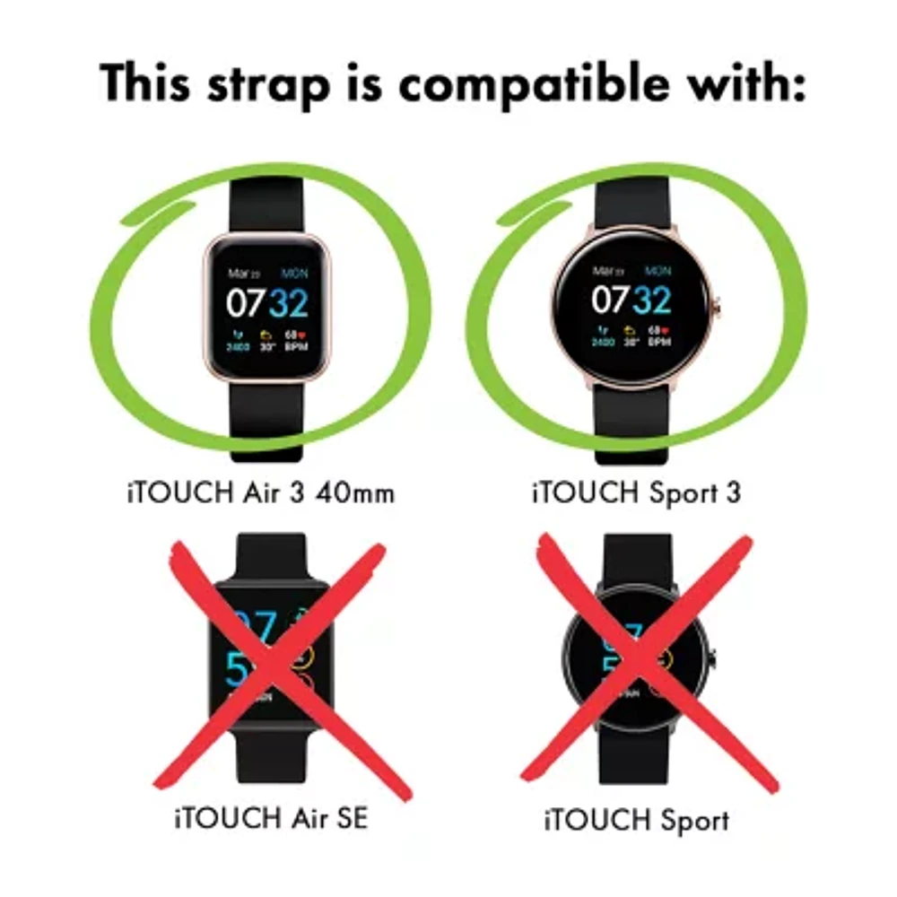 Itouch Air 3 40mm/Sport 3 Extra Interchangeable Strap Unisex Adult Black Watch Band Itspv2strrub-003