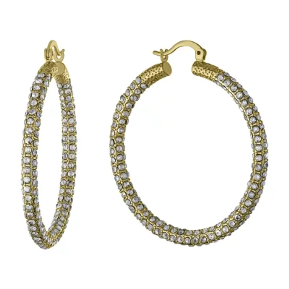 Sparkle Allure Womens Crystal 24K Gold Over Brass 28.5mm Hoop Earrings