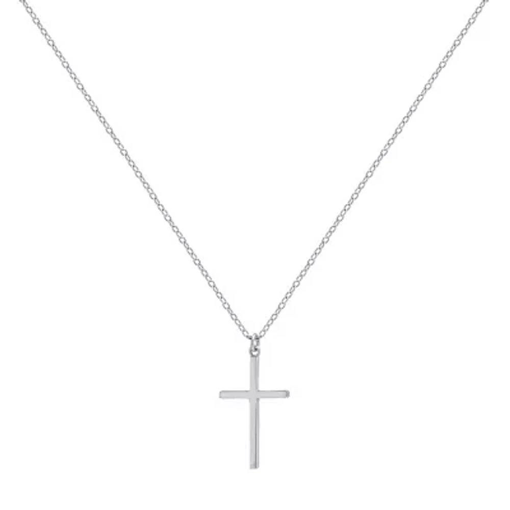 Silver Treasures Womens Sterling Silver Cross 16 Inch Pendant Necklace