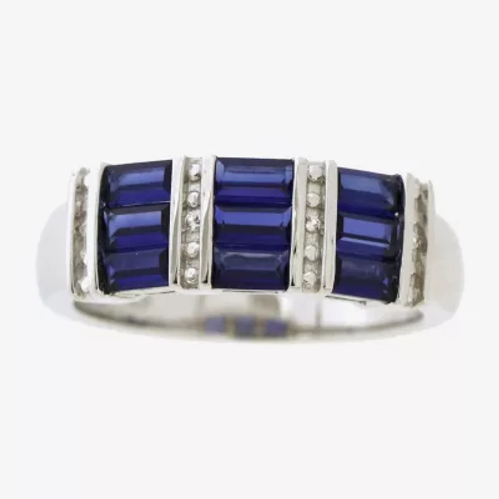Womens 3.5MM Lab Created Blue Ceylon Sapphire Sterling Silver Band