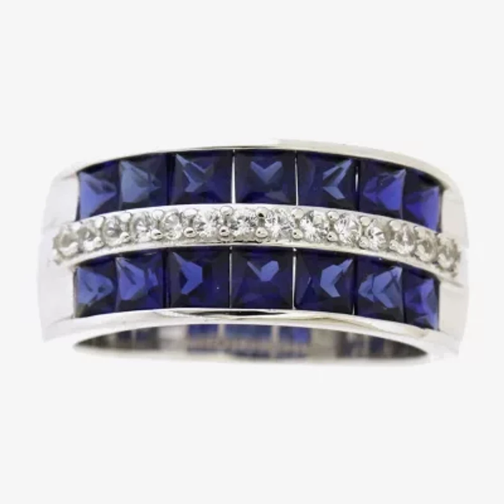 Womens 5MM Lab Created Blue Ceylon Sapphire Sterling Silver Band