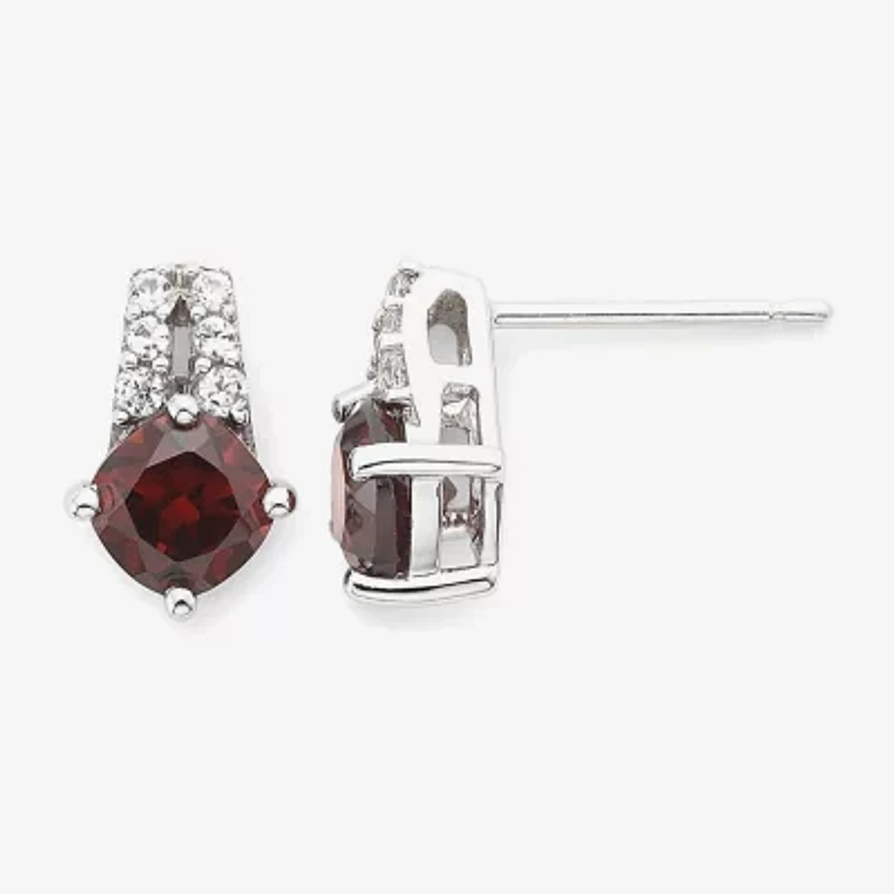 Sterling Silver Genuine Garnet & Lab-Created White Sapphire Earrings