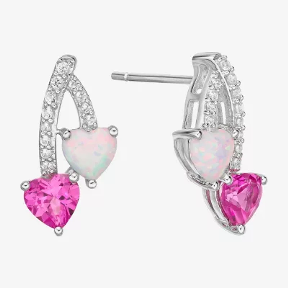 Womens Lab Created White Opal Sterling Silver Heart Drop Earrings