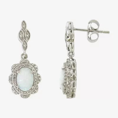 Womens Lab Created White Opal Sterling Silver Drop Earrings
