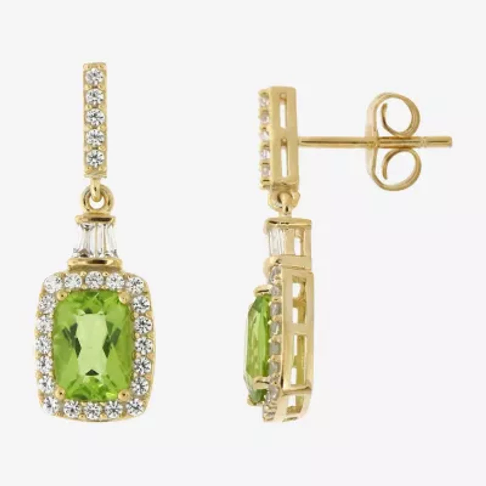 Womens Genuine Green Peridot 14K Gold Over Silver Drop Earrings