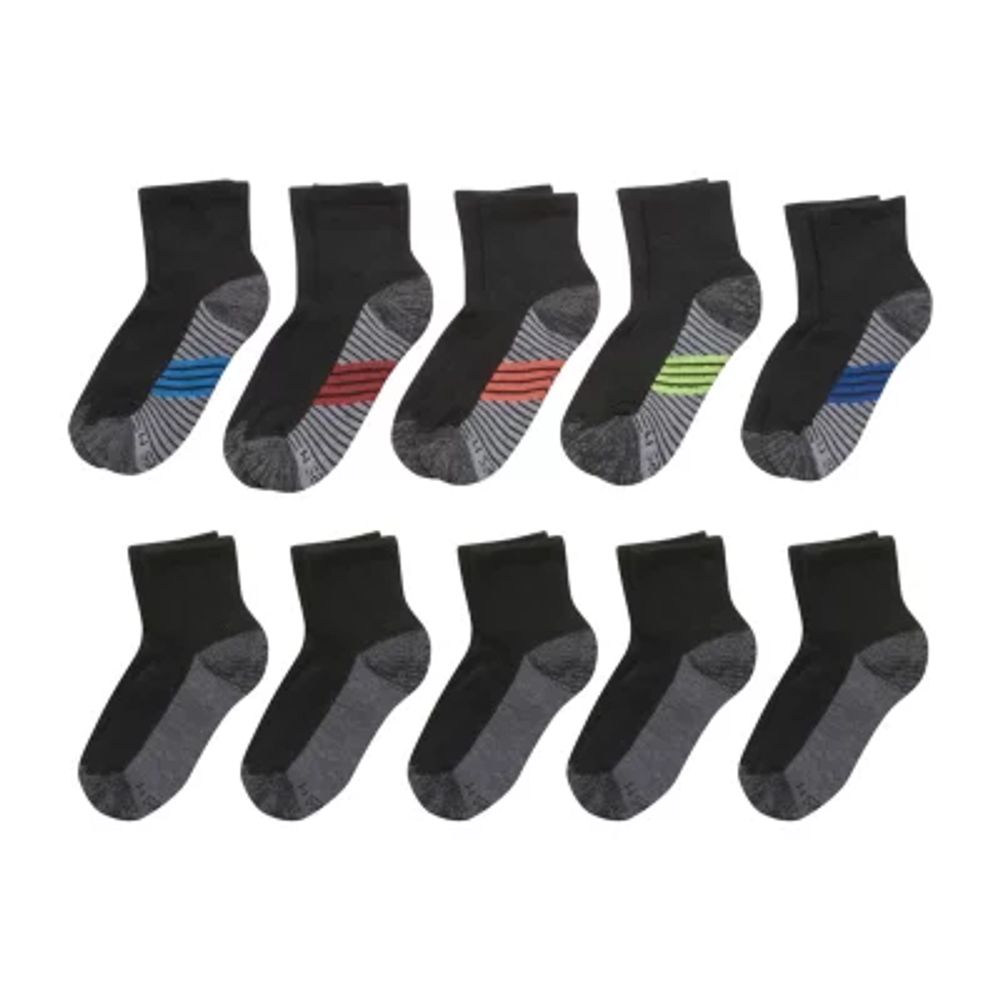Hanes Little & Big Kid Boys Multi-Pack 10 Pair Quarter Ankle Socks