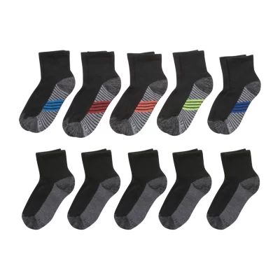 Hanes Little & Big Kid Boys Multi-Pack 10 Pair Quarter Ankle Socks