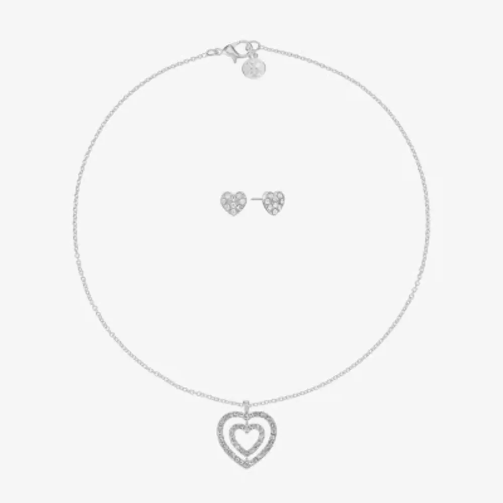 Mixit Silver Tone Pendant Necklace & Stud Earrings Womens White Heart 2-pc. Jewelry Set