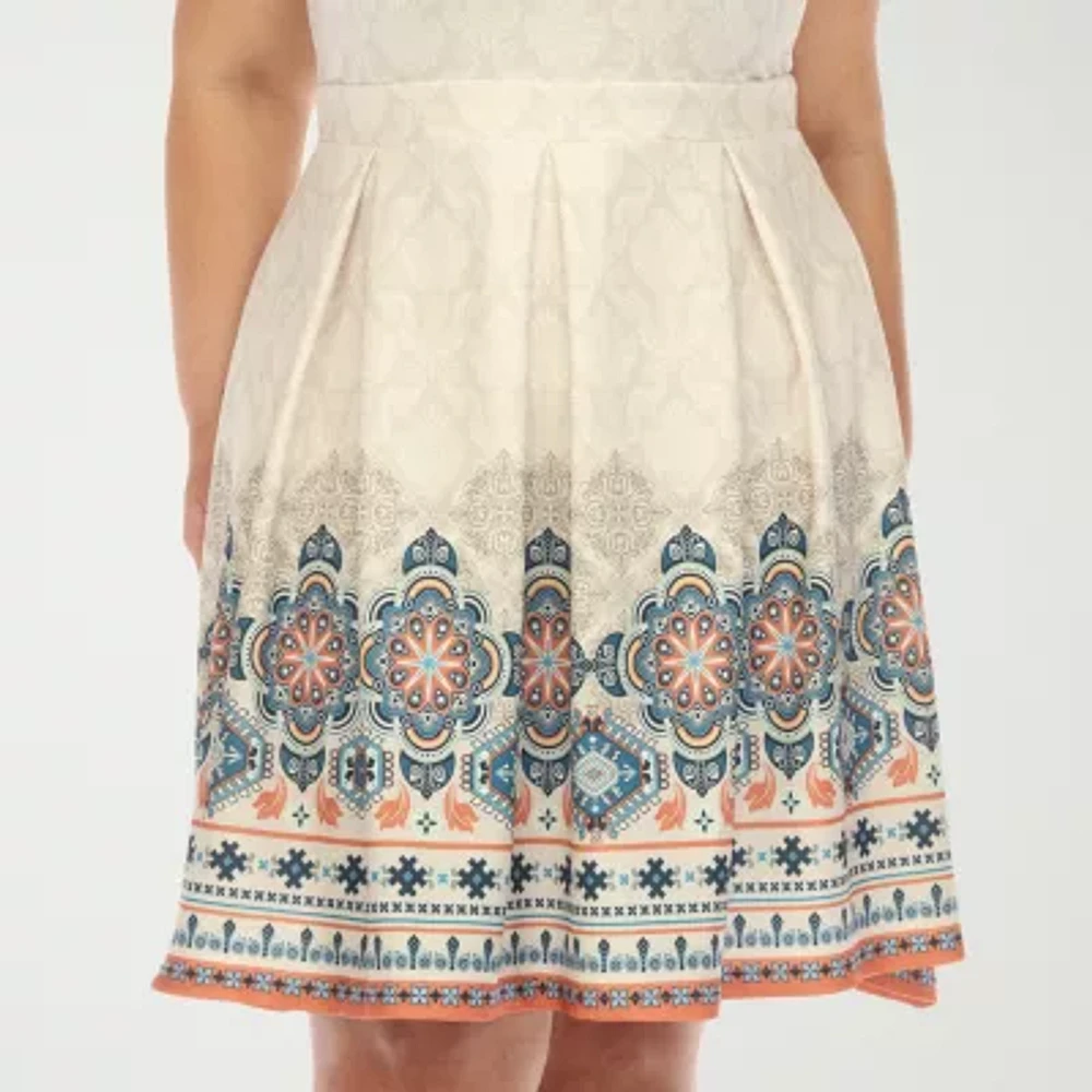 White Mark Womens Sleeveless Paisley Plus Fit + Flare Dress