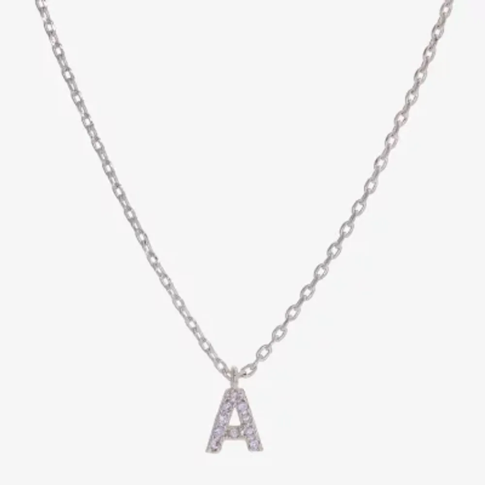 Sparkle Allure Initial Womens Cubic Zirconia Pure Silver Over Brass 16 Inch Pendant Necklace