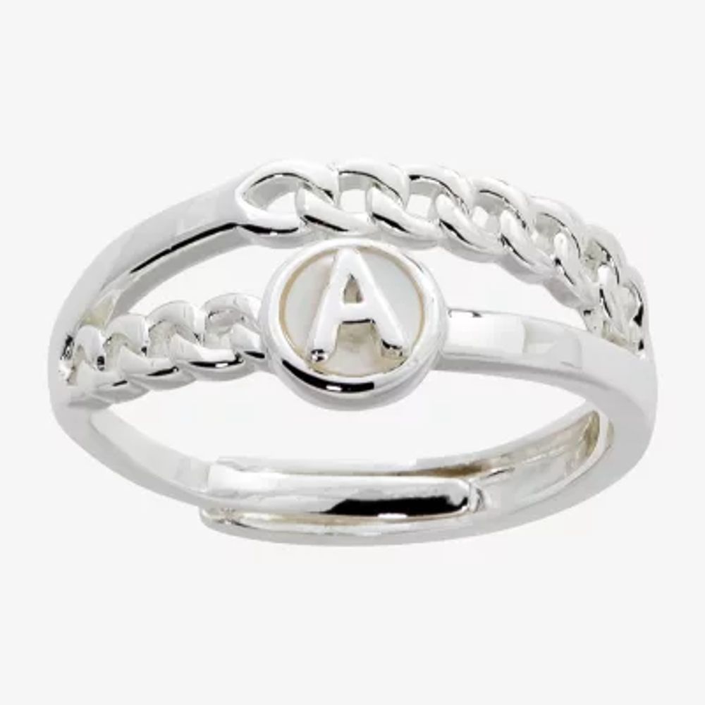 Sparkle Allure Initial Womens 3MM White Mother Of Pearl 14K Gold Over Brass Round Band