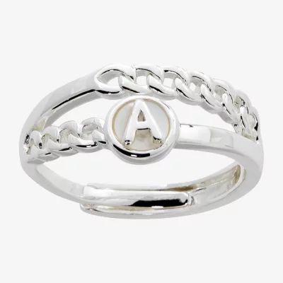 Sparkle Allure Initial Womens 3MM White Mother Of Pearl 14K Gold Over Brass Round Band