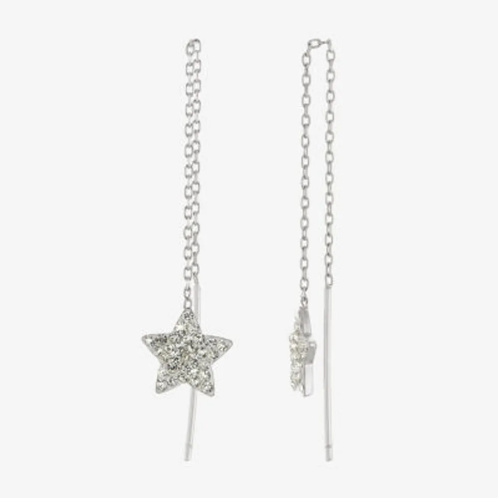 Silver Treasures Womens Crystal Sterling Silver Star Drop Earrings