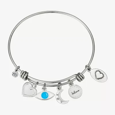 Footnotes Believe Womens Stainless Steel Evil Eye Heart Moon Bangle Bracelet