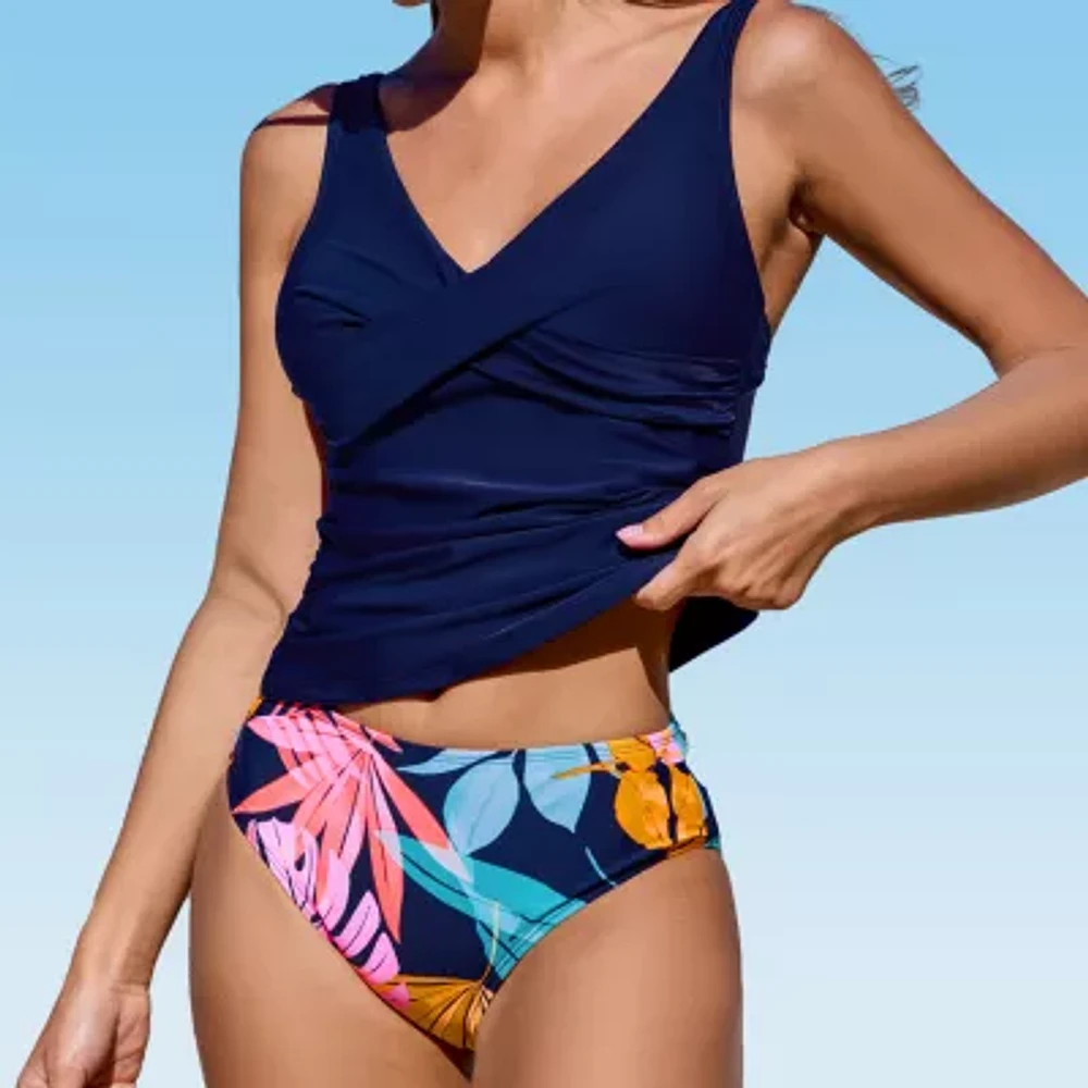 CUPSHE Swimwear Womens Leaf 2-pc. Tankini Set
