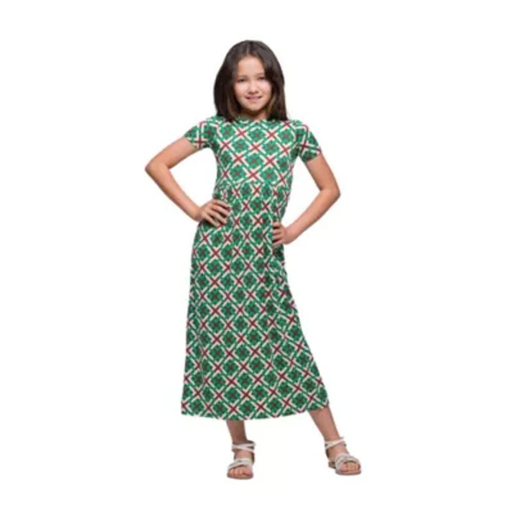 24seven Comfort Apparel Big Kid Girls Short Sleeve Floral Maxi Dress