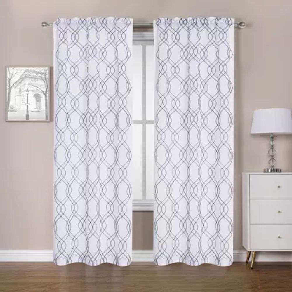 Regal Home Oscar Rod Pocket Embroidered Sheer Set of 2 Curtain Panel