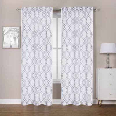 Regal Home Oscar Rod Pocket Embroidered Sheer Set of 2 Curtain Panel
