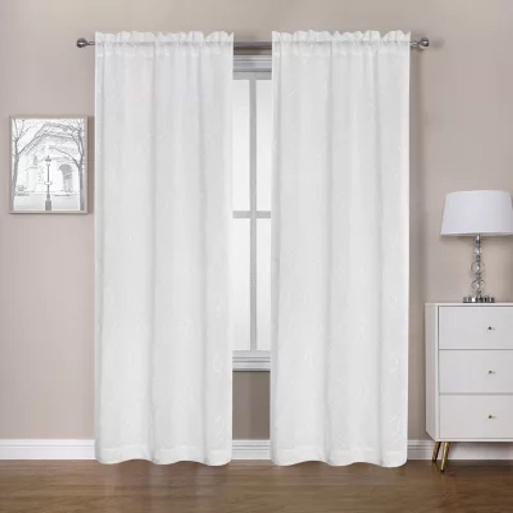 Regal Home Oscar Rod Pocket Embroidered Sheer Set of 2 Curtain Panel