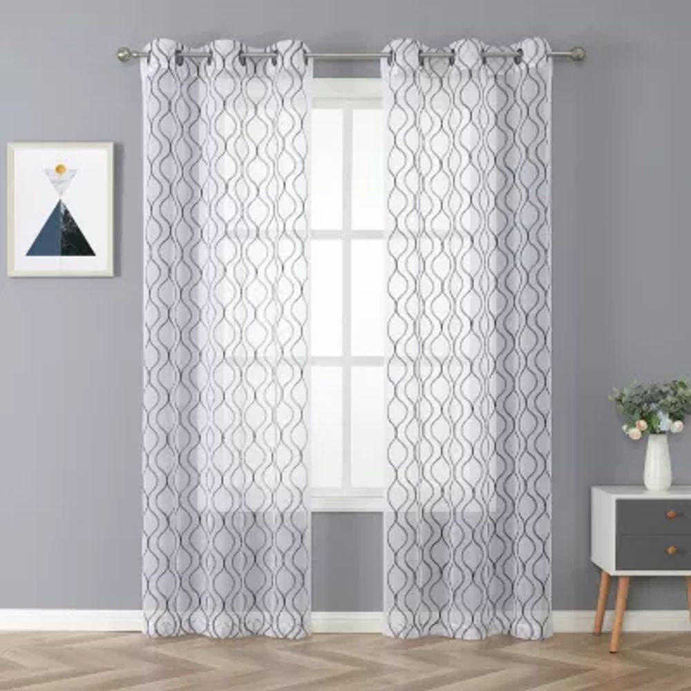 Regal Home Cairo Grommet Top Embroidered Sheer Set of 2 Curtain Panel