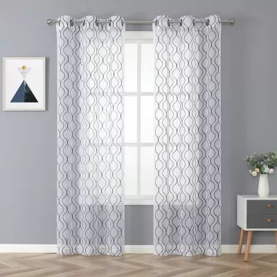 Regal Home Cairo Grommet Top Embroidered Sheer Set of 2 Curtain Panel