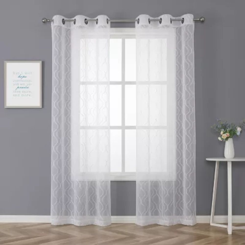 Regal Home Cairo Grommet Top Embroidered Sheer Set of 2 Curtain Panel