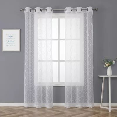Regal Home Cairo Grommet Top Embroidered Sheer Set of 2 Curtain Panel