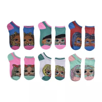 Little & Big Kid Girls Multi-Pack 6 Pair LOL No Show Socks