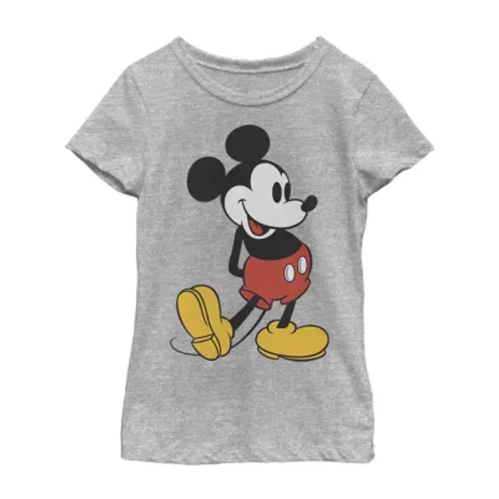 Little & Big Kid Girls Crew Neck Short Sleeve Regular Fit Mickey Mouse Graphic T-Shirt