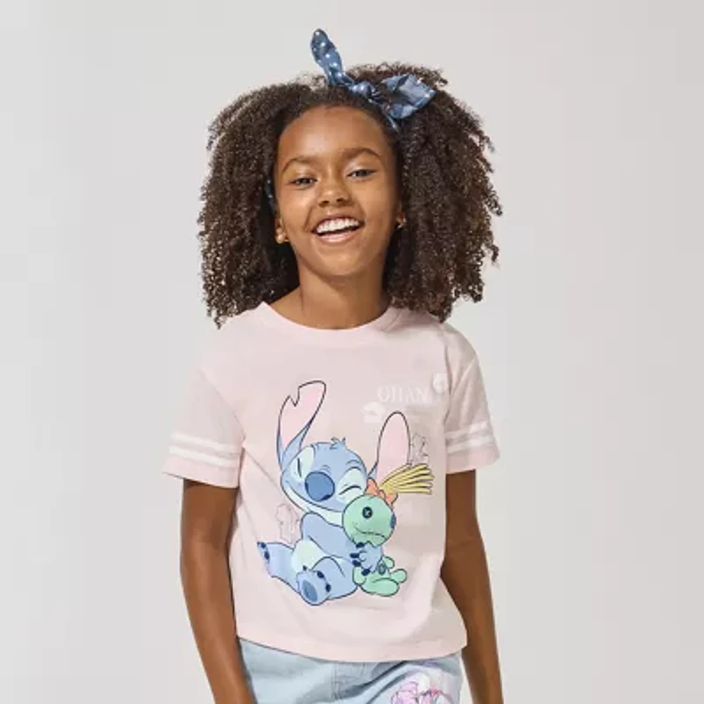 Disney Collection Little & Big Kid Girls Crew Neck Short Sleeve Regular Fit Lilo & Stitch Graphic T-Shirt