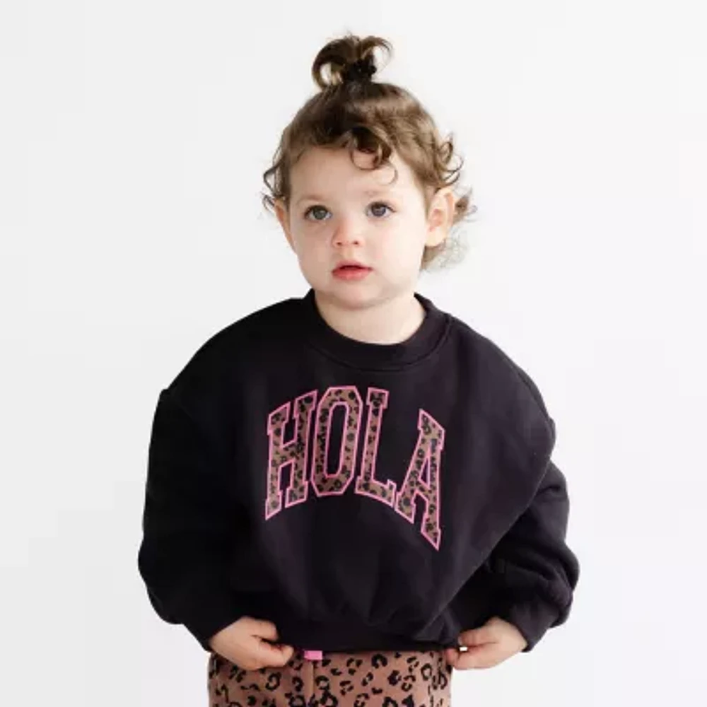 Grayson Little Toddler Girls Crew Neck Fleece Long Sleeve Sweatshirt