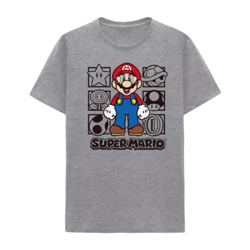 Mens Crew Neck Short Sleeve Regular Fit Super Mario Big and Tall Graphic T-Shirt
