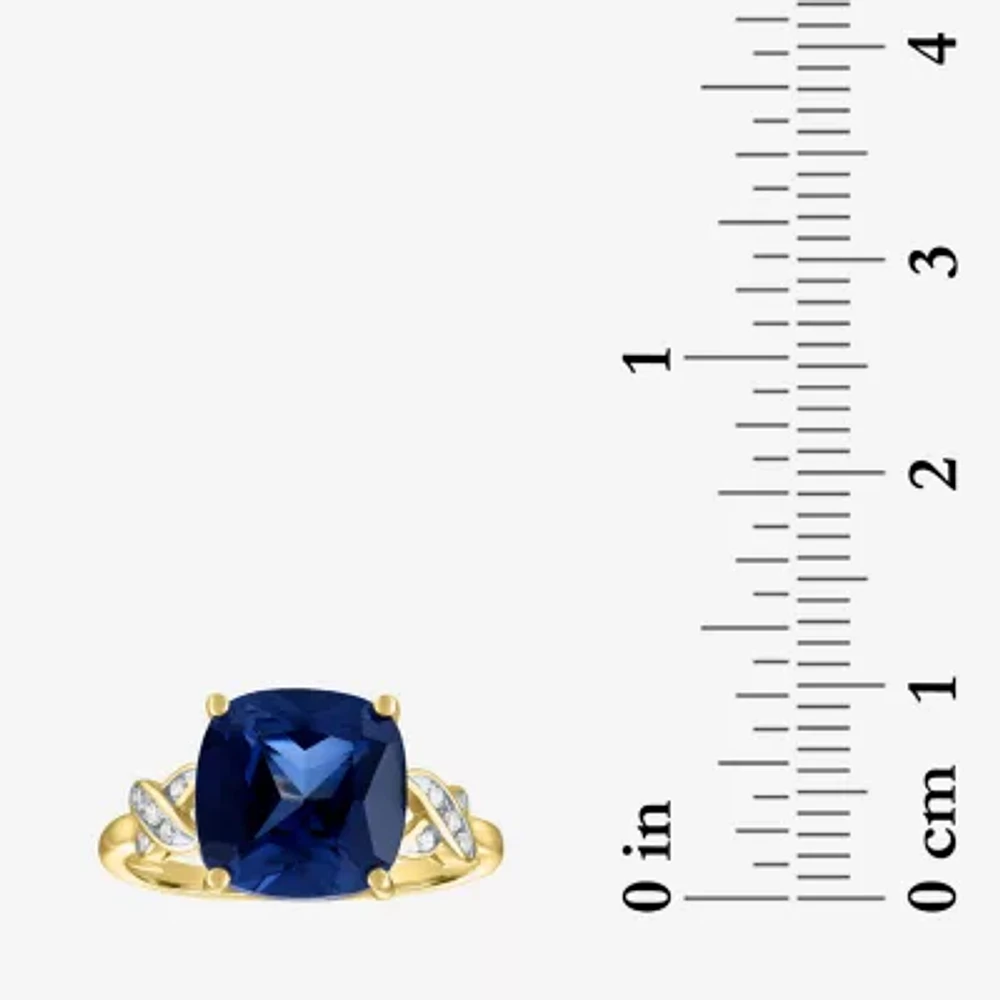 Womens Diamond Accent Gemstone 10K Gold Side Stone Cushion Cocktail Ring