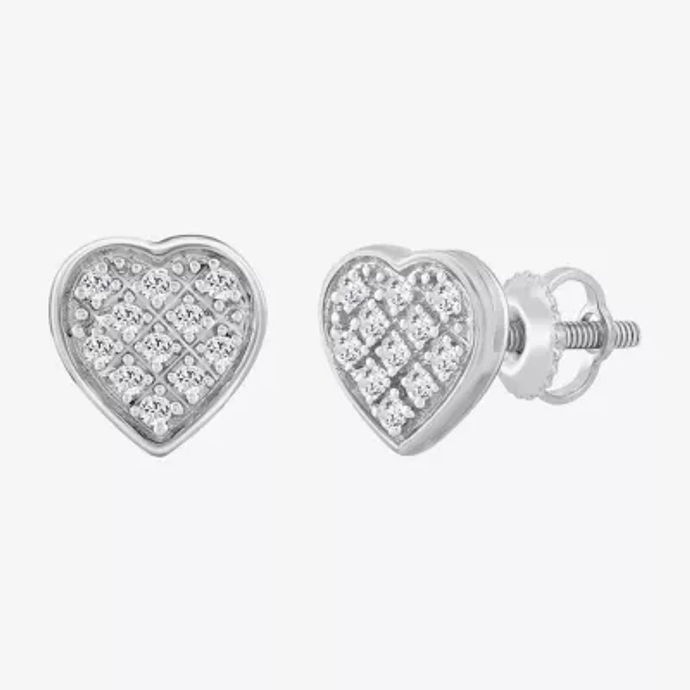 Diamond Accent Natural White Diamond 10K White Gold 5.4mm Heart Stud Earrings